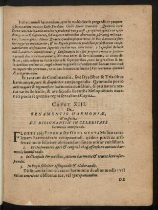 Caput XIII. De Ornamentis Harmoniae, & in specie De Dissonantiis In Celeritate harmoniae immiscendis.