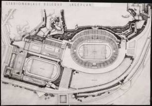 Sportfeld mit Stadion und Wiederaufbau der Burg Kalemegdan, Belgrad: Lageplan