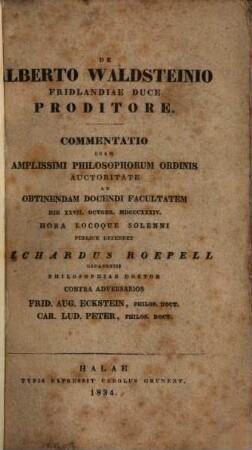 De Alberto Waldsteinio, Fridlandiae duce, proditore : diss. inaug.
