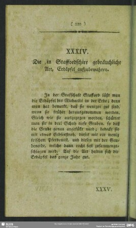 XXXIV. Die in Staffordschire bebräuchliche Art, Erdäpfel aufzubewahren