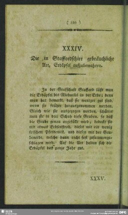 XXXIV. Die in Staffordschire bebräuchliche Art, Erdäpfel aufzubewahren