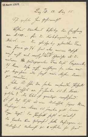 Brief an Ludwig Strecker  und B. Schott's Söhne : 14.03.1905