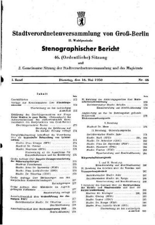 Nr. 46, 16. Mai 1950, Ordentliche Sitzung