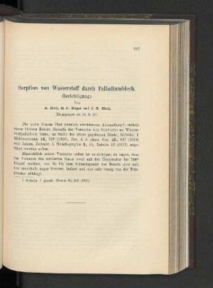 Sorption von Wasserstoff durch Palladiumblech