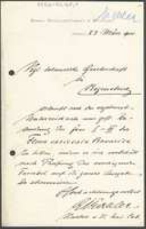 Brief von Julius Eichler an Regensburgische Botanische Gesellschaft