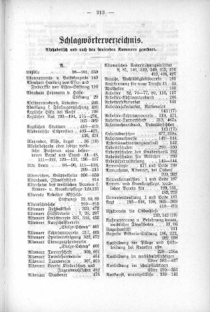 Schlagwörterverzeichnis. Alphabetisch und nach den laufenden Nummern geordnet.