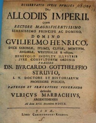 Dissertatio Ivris Pvblici De Allodiis Imperii