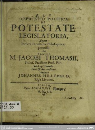 Disputatio politica De potestate legislatoria