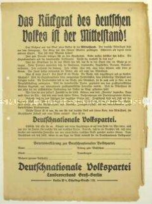 Aufruf zum Eintritt in die Deutschnationale Volkspartei