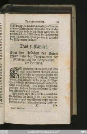Das 5. Capitel. Von den Ursachen des Unterschieds unter den Temperamenten der Mischung und der Temperirung der Belebung.