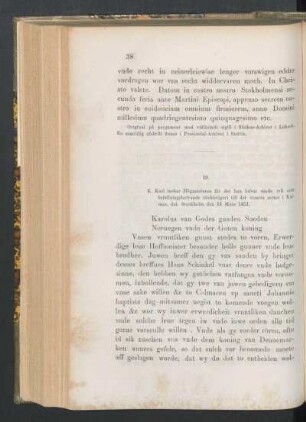 19. [K. Karl till Högmästaren om ett fredsmöte i Kalmar, dat. Stockh. d. 14 Mars 1451.]