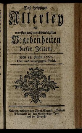 Den 15. Junii 1762. Vier und Zwanzigstes Stück.