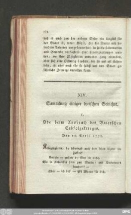 XIV. Sammlung einiger lyrischen Gedichte.