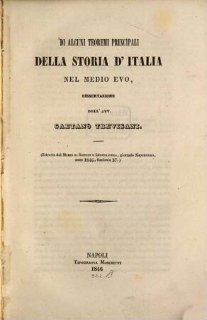 Di alcuni teoremi principali della storia d'Italia nel medio evo