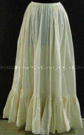 Unterrock - Kleidung einer Dame um 1840, Nachbildung (zweiteiliges Kleid, 2 Unterröcke, Tournüre, Schute)