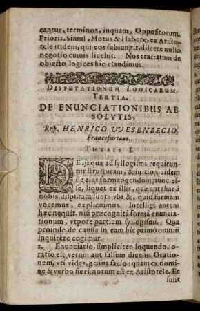 Disputationum Logicarum Tertia. De Enunciationibus Absolutis