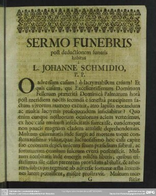 Sermo Funebris post deductionem funeris