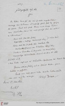 Brief von Wilhelm Grimm
