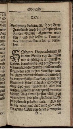 XXV. Berührung desjenigen/ so der Cron Franckreich durch den Münsterischen Frieden-Schluß abgetreten worden ...
