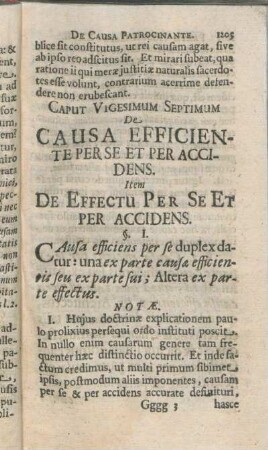 Caput Vigesimum Septimum De Causa Efficiente Per Se Et Per Accidens. Item De Effectu Per Se Et Per Accidens.