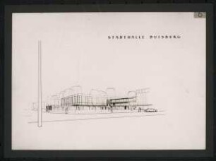 Stadthalle, Duisburg Wettbewerb: Perspektivische Außenansicht von Königstraße (Südwesten)