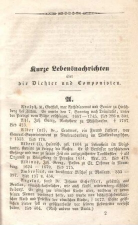 Kurze Lebensnachrichten über die Dichter und Componisten. A - Z.