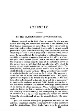 Appendix. On The Classification Of The Sciences.