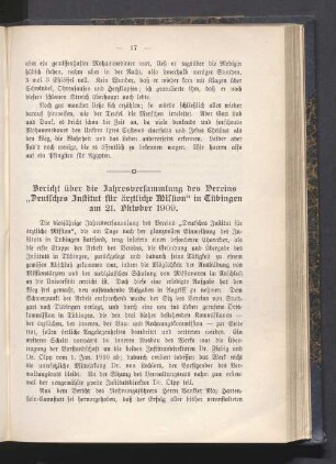 Bericht über die Jahresversammlung des Vereins ,,Deutsches Institut für ärztliche Mission" in Tübingen am 21. Oktober 1909