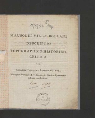 Mausolei Villae-Bollani Descriptio topographico-historico-critica