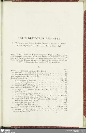 Alphabetisches Register der Gattungen und Arten fossiler Pflanzen, welche in diesem Werke abgebildet, beschrieben oder erwähnt sind