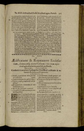Tit. XXII. De Ædificatione & Reparatione Ecclesiarum, domuumque, parochialium: nec non operis ad agriculturam in parochia præstandis.