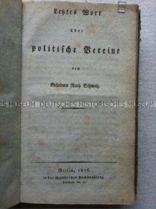 Schlusswort zur Diskussion über die Denkschrift gegen die Gründung politischer Geheimbünde in Deutschland