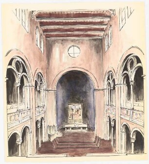 Evangelisches Diakonissenkrankenhaus Bethanien, Berlin-Kreuzberg Umbau. Kirche: Perspektivische Ansicht Altar