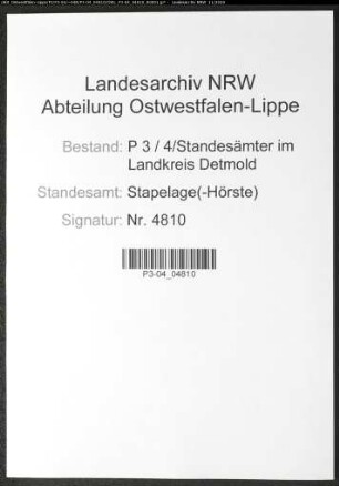 Sterberegister Standesamt Stapelage(-Hörste)