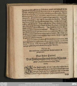 Das Ander Capittel. Von Finsternussen und bösen Aspecten oder Constellationibus der Planeten.