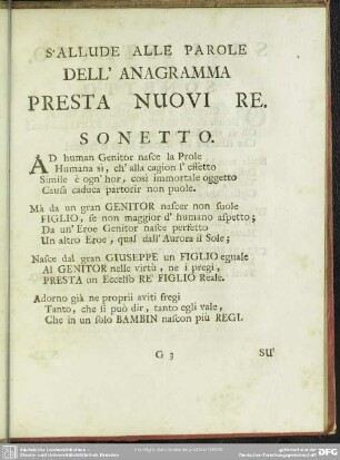 S´Allude Alle Parole Dell´Anagramma Presta Nuovi Re. Sonetto