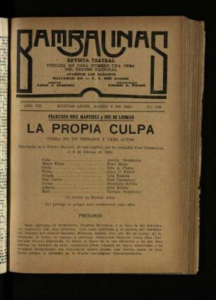 La propia culpa : pieza en un prólogo y tres actos