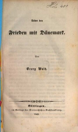 Ueber den Frieden mit Dänemark, [1]