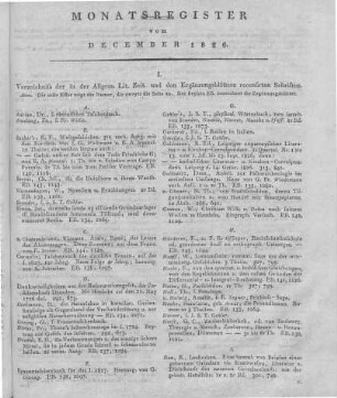 Monatsregister vom Dezember 1826