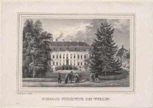 Schloss Nischwitz (Thallwitz-Nischwitz) in Sachsen, Hauptfassade, aus Sommers Vaterland der Sachsen 1842