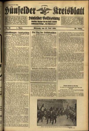 Erste Ausgabe vom Mittwoch, den 27. Juli 1938.