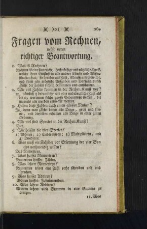 Fragen vom Rechnen, ...