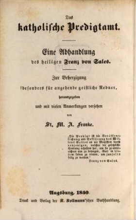 Homiletische Schriften, 1