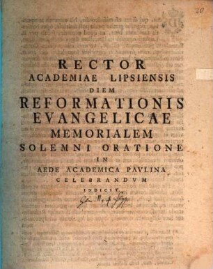 Rector Academiae Lipsiensis diem reformationis evang. memorialem sol. oratione ... celebrandum indicit : [inest commentatio ad Genes. II, 4]