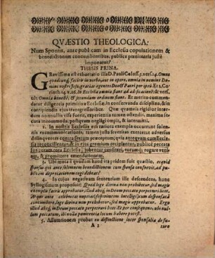 Quaestio Theologica: Num sponsis, ante solennem in ecclesia copulationem et benedictionem, Concumbentibus, Publica Poenitentia Iuste Imponatur?
