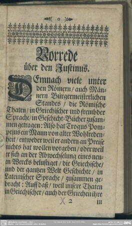 Vorrede über den Justinus