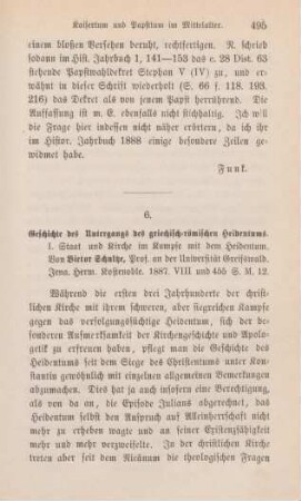 495-500 [Rezension] Schultze, Victor, Geschichte des Untergangs des griechisch-römischen Heidentums