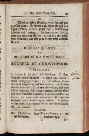 Decuria quarta de re scholastica pomeridiana. Andreas et Christophor.