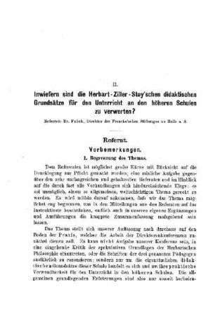 Inwiefern sind die Herbart-Ziller-Stoýschen didaktischen Grundsätze für den Unterricht an den höheren Schulen zu verwerten? : [Referat]