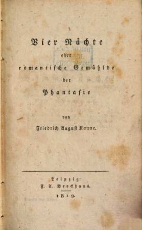 Vier Nächte oder romantische Gemählde der Phantasie